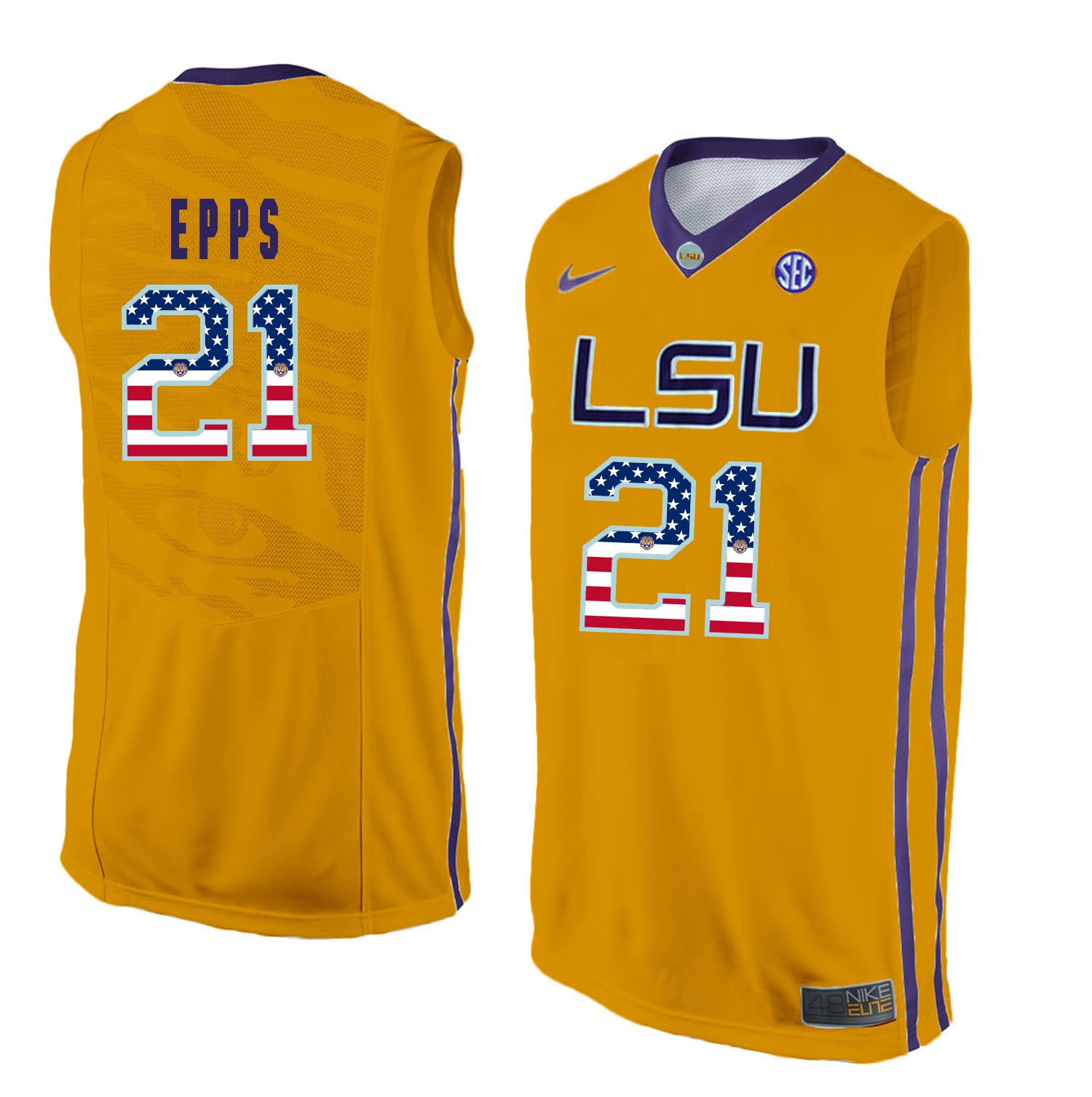 Men LSU Tigers 21 Epps Yellow Flag Customized NCAA Jerseys